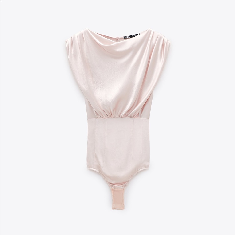 ZARA Draped Satin Bodysuit TRF Pale Pink
